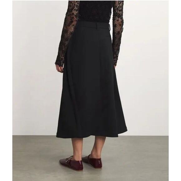 Polo Ralph Lauren Wool Crepe Buttoned Skirt Black Midi 2 A Line Flare $600 - Picture 5 of 10